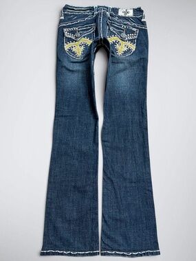VTG Laguna Beach Ultra Low Rise Slim Boot Jeans | Embellished Thick Contrast Sti